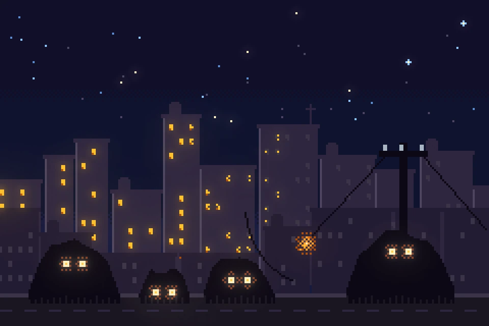 The city going dark as the Shadows come out of the night with glowing eyes.