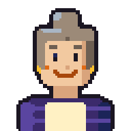 Lupe, with her grey bun, earrings and a purple shawl.